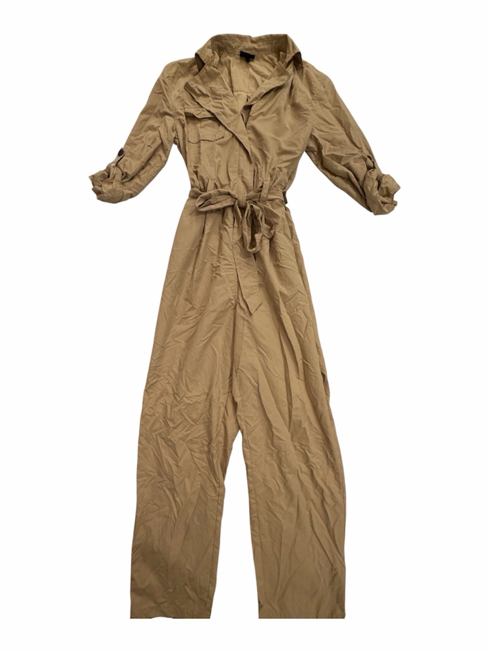 Who What Wear Khaki Tie-Waist Utility Jumpsuit